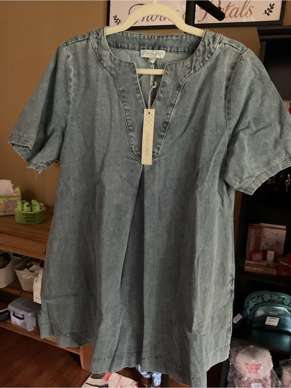 She + Sky Light Blue Denim Midi Dress